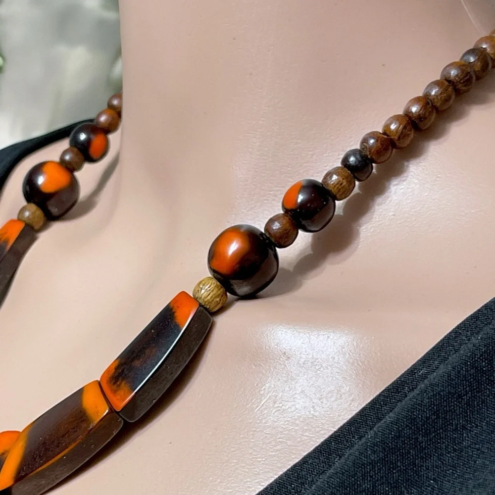 🧡 NEW ZAD Boho Orange & Brown Bib Necklace 🧡 - Picture 9 of 16